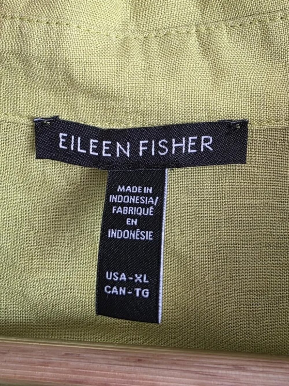 Eileen Fisher Organic Handkerchief Linen Classic Collar Shirt Citron XL Button - Picture 3 of 5